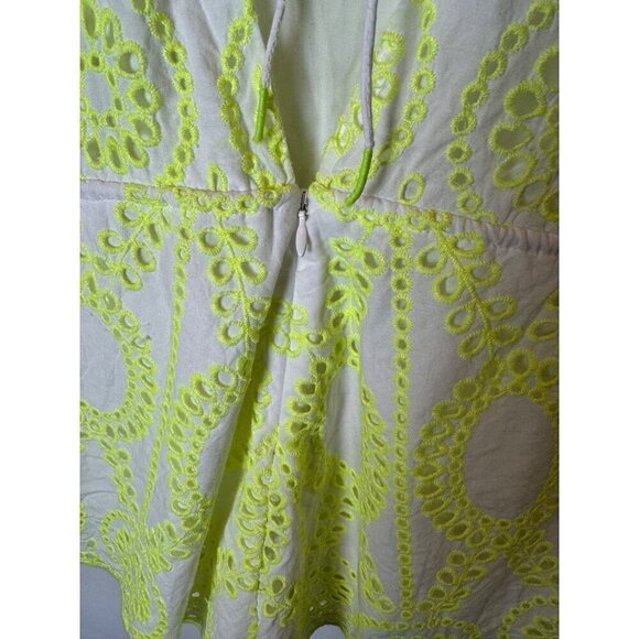 DV Dolce Vita Romper Women Small Yellow Neon Eyelet Lace‎ V Neck Tie Back Shorts - Picture 9 of 12